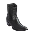  Men's Genuine Stingray Skin Row Stone European Square Toe Short Boots With Zipper Black Color - Los Altos Boot