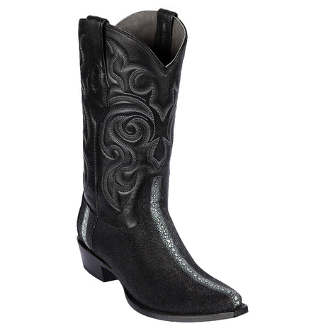 Western Genuine Stingray Row Stone Snip Toe Boots Black Color - Los Altos Boots - Side View