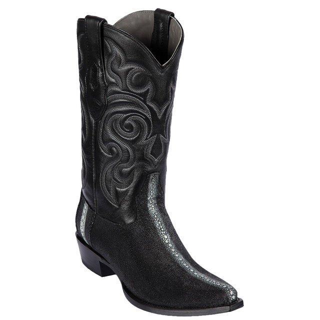 Western Genuine Stingray Row Stone Snip Toe Boots Black Color - Los Altos Boots - Side View
