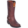 Western Genuine Grasso Leather Biker Boots Brown Color - Los Altos Boots - Side View
