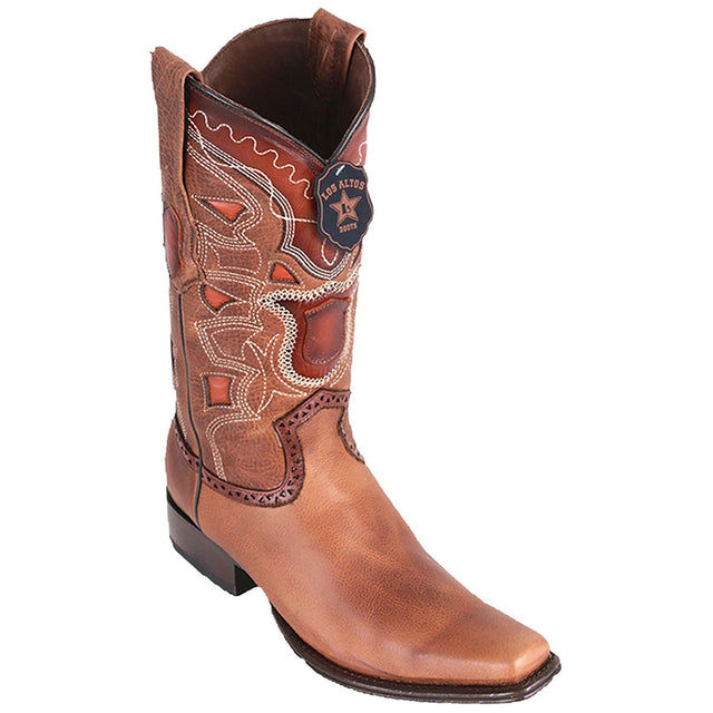 Western Genuine Rage Leather European Square Toe Boots Honey Color - Los Altos Boots - Side View 