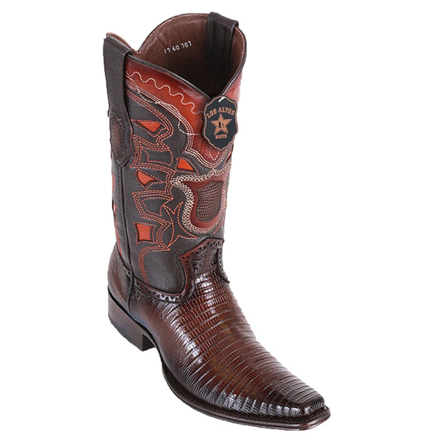 Western Genuine Teju Lizard Skin European Square Toe Boots Faded Brown Color - Los Altos Boots - Side View 