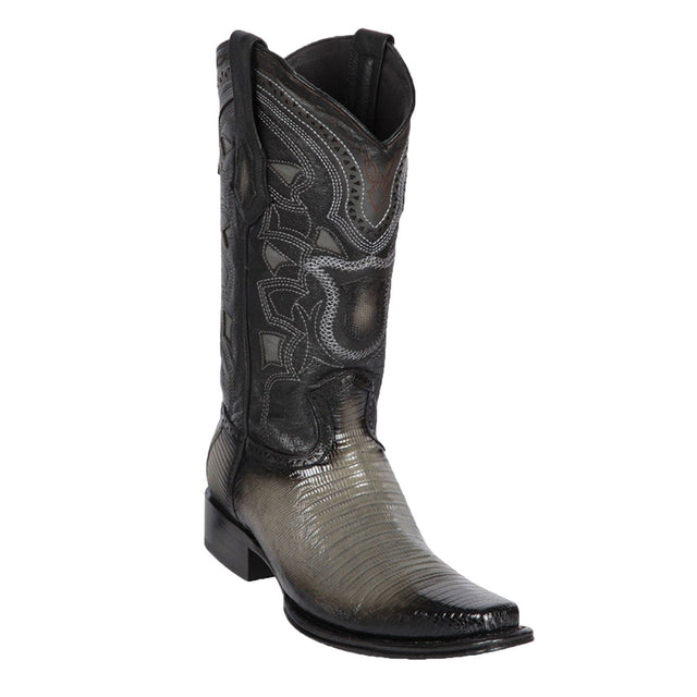 Western Genuine Teju Lizard Skin European Square Toe Boots Faded Gray Color - Los Altos Boots - Side View 