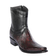Men's Genuine Teju Lizard Skin European Square Toe Short Boots With Zipper Black Cherry Color - Los Altos Boots
