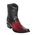 Men's Genuine Teju Lizard Skin European Square Toe Short Boots With Zipper Faded Burgundy Color - Los Altos Boots