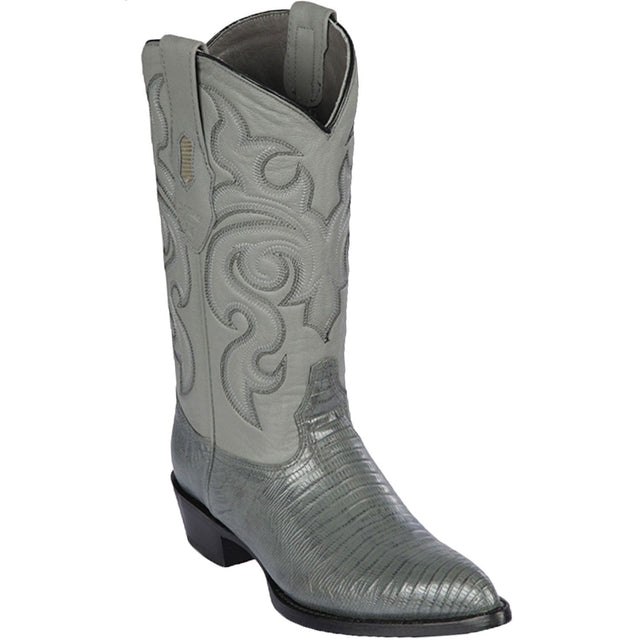 Western Genuine Teju Lizard Skin J Toe Boots Gray Color - Los Altos Boots - Side View