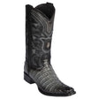 Western Genuine Caiman Tail Skin European Square Toe Boots Faded Gray Color - Los Altos Boots - Side View 