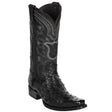 Western Genuine Ostrich Skin European Square Toe Boots Black Color - Los Altos Boots - Side View 