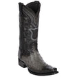 Western Genuine Ostrich Skin European Square Toe Boots Faded Gray Color - Los Altos Boots - Side View 