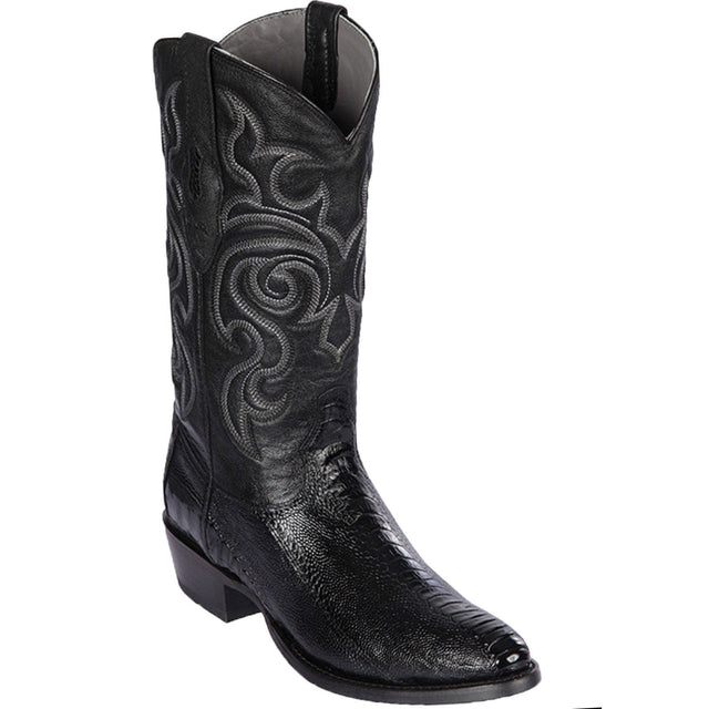 Western Genuine Ostrich Leg Round Toe Boots Black Color - Los Altos Boots - Side View