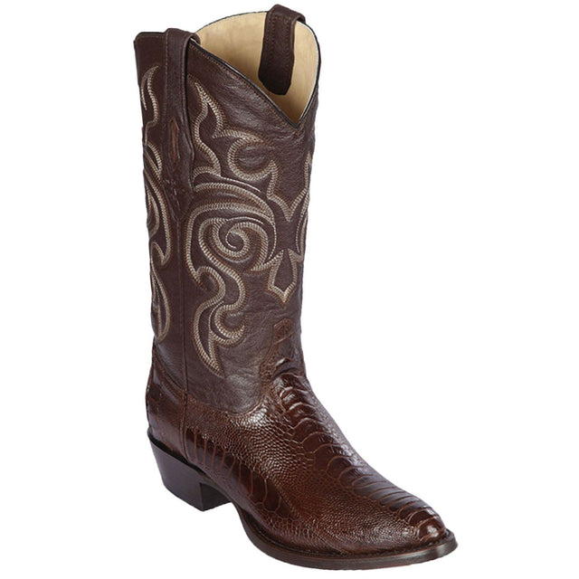 Western Genuine Ostrich Leg Round Toe Boots Brown Color - Los Altos Boots - Side View