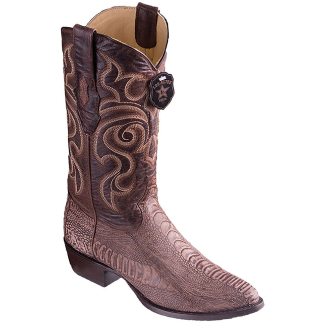 Western Genuine Ostrich Leg Round Toe Boots Sanded Brown Color - Los Altos Boots - Side View