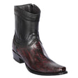 Men's Genuine Ostrich Leg Skin European Square Toe Short Boots With Zipper Black Cherry Color - Los Altos Boots