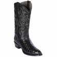 Western Genuine Ostrich Round Toe Boots Black Color - Los Altos Boots - Side View