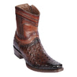 Men's Genuine Ostrich Skin European Square Toe Short Boots With Zipper Faded Brown Color - Los Altos Boots