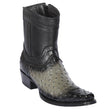 Men's Genuine Ostrich Skin European Square Toe Short Boots With Zipper Faded Gray Color - Los Altos Boots