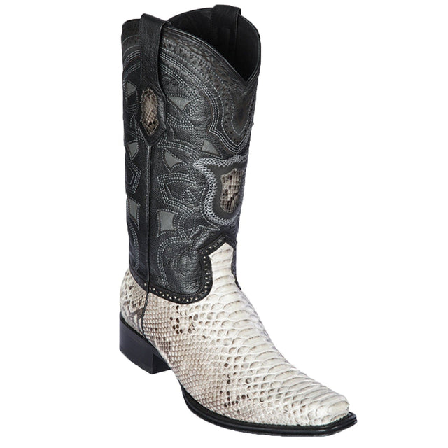 Western Genuine Python Skin European Square Toe Boots Natural  Color - Los Altos Boots - Side View 