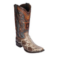 Western Genuine Python Skin European Square Toe Boots Rustic Brown Color - Los Altos Boots - Side View 