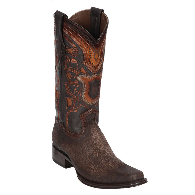 Western Genuine Shark Skin European Square Toe Boots Faded Brown Color - Los Altos Boots - Side View 