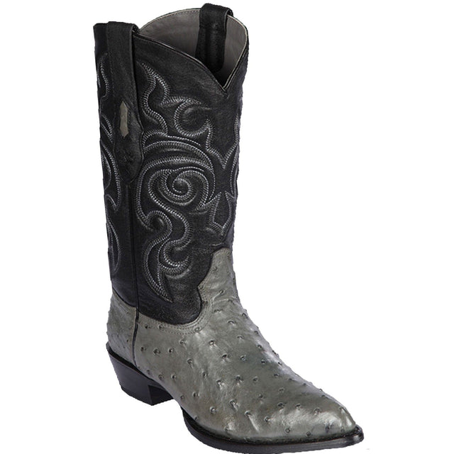 Western Genuine Ostrich Skin J Toe Boots Gray Color - Los Altos Boots - Side View