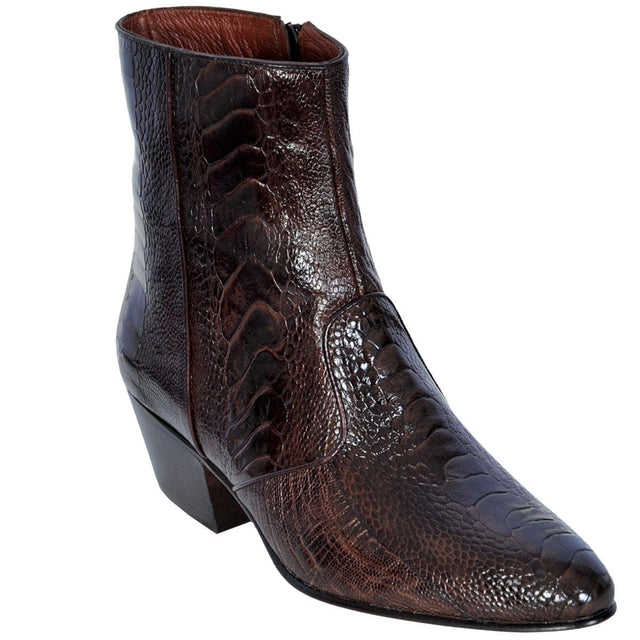 Men´s Genuine Ostrich Leg Skin Round Toe Ankle Boots Brown Color - Los Altos Boots