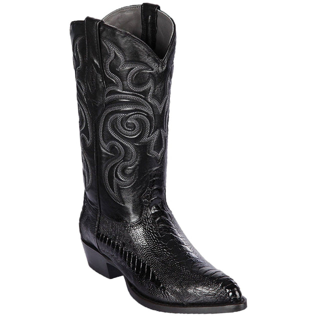 Western Genuine Ostrich Leg Skin J Toe Boots Black Color - Los Altos Boots - Side View