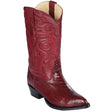 Western Genuine Ostrich Leg Skin J Toe Boots Burgundy Color - Los Altos Boots - Side View