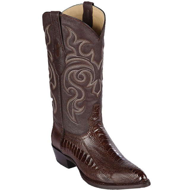 Western Genuine Ostrich Leg Skin J Toe Boots Brown Color - Los Altos Boots - Side View