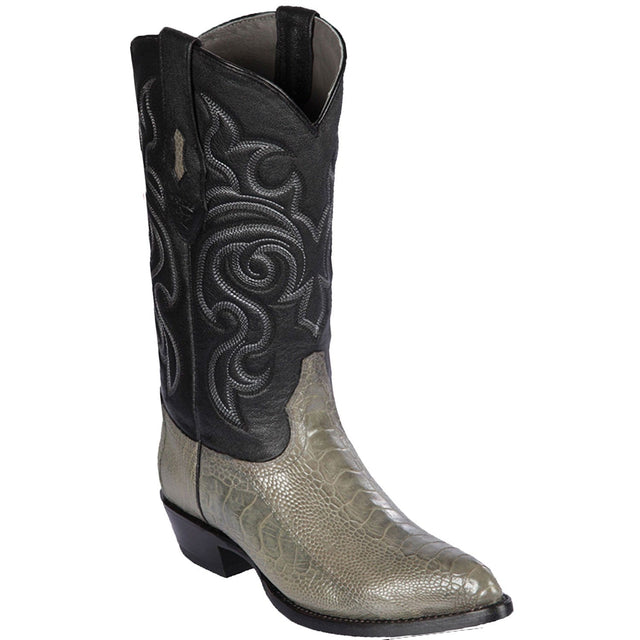 Western Genuine Ostrich Leg Skin J Toe Boots Gray Color - Los Altos Boots - Side View