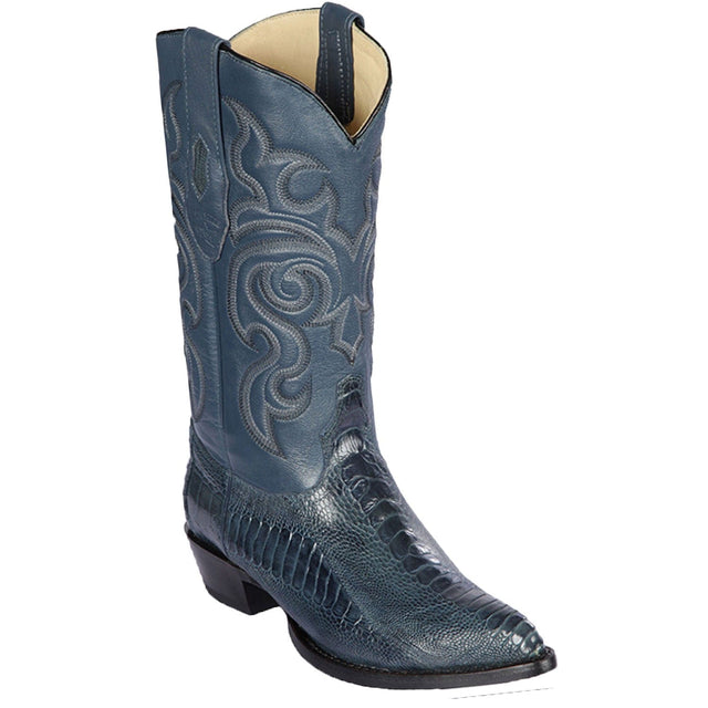 Western Genuine Ostrich Leg Skin J Toe Boots Blue Jean Color - Los Altos Boots - Side View