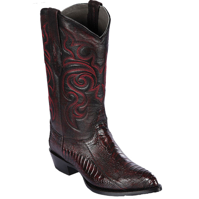 Western Genuine Ostrich Leg Skin J Toe Boots Black Cherry Color - Los Altos Boots - Side View