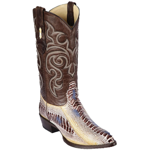 Western Genuine Ostrich Leg Skin J Toe Boots Natural Color - Los Altos Boots - Side View