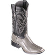 Western Genuine Ostrich Leg Skin WIde Square Toe Boots Gray Color - Los Altos Boots - Side View 
