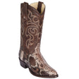 Western Genuine Python Round Toe Boots Rustic Brown Color - Los Altos Boots - Side View