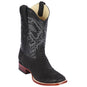 Western Genuine Python Skin Rodeo Wide Square Toe Boots Nobuck Black Color- Los Altos Boots - Side View