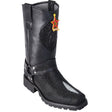 Western Genuine Stingray Skin Single Stone Biker Boots Black Color - Los Altos Boots - Side View