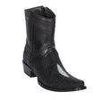  Men's Genuine Stingray Skin Single Stone European Square Toe Short Boots With Zipper Black Color - Los Altos Boots