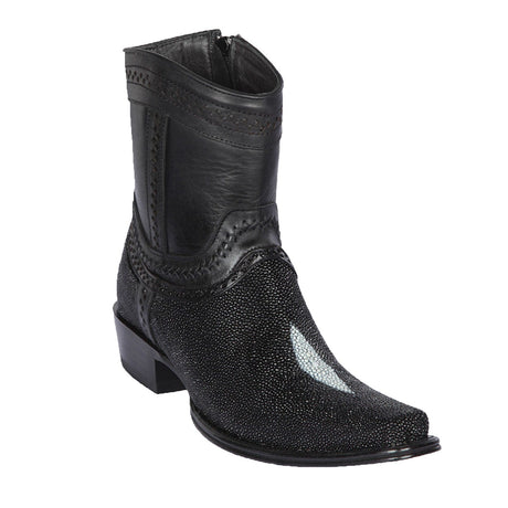  Men's Genuine Stingray Skin Single Stone European Square Toe Short Boots With Zipper Black Color - Los Altos Boots