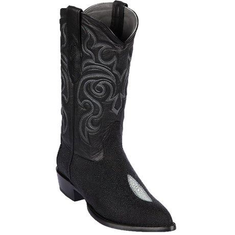Western Genuine Stingray Single Stone J Toe Boots Black Color - Los Altos Boots - Side View
