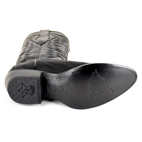 Western Genuine Stingray Single Stone Round Toe Boots Black Color - Los Altos Boots - Sole View