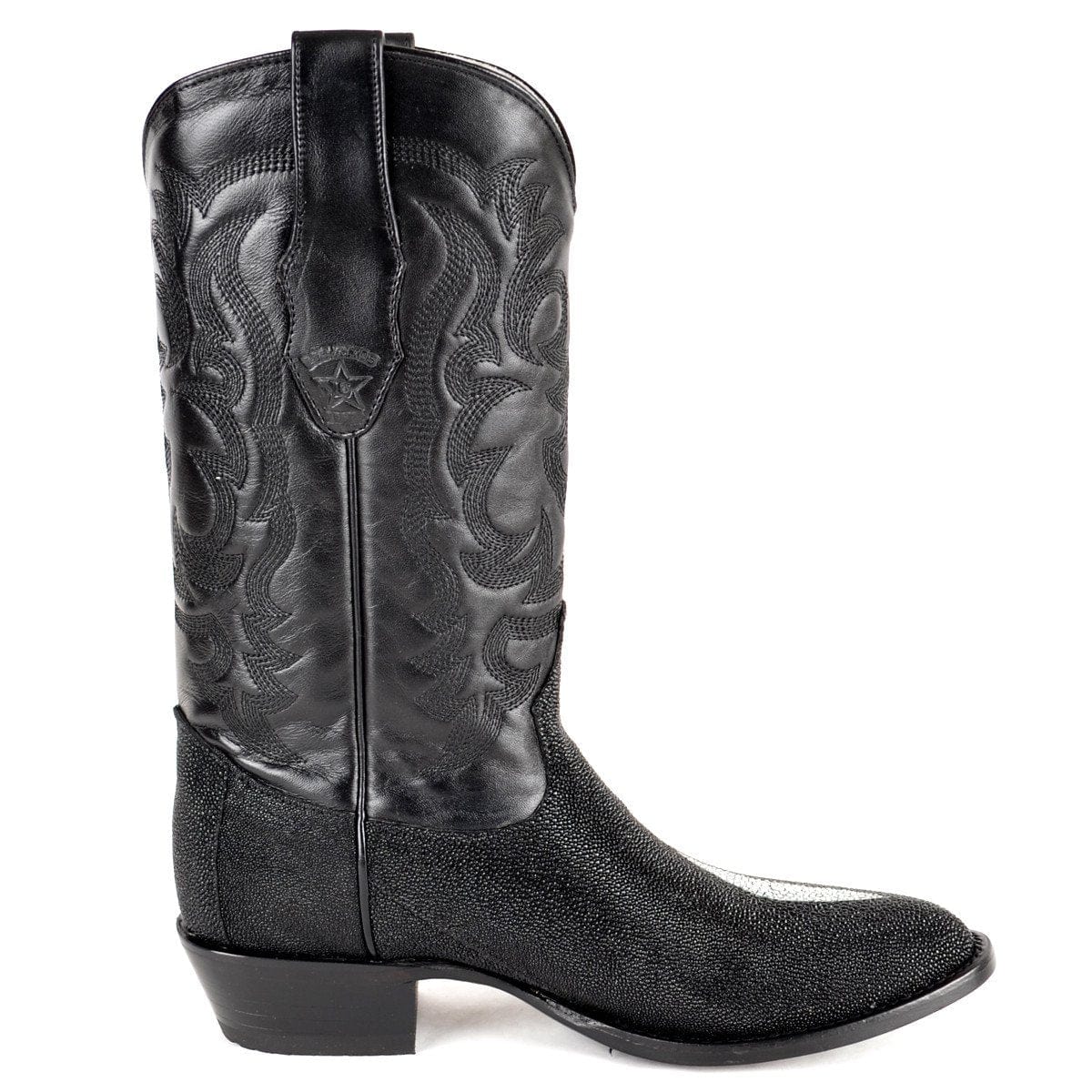 Western Genuine Stingray Single Stone Round Toe Boots Black Color - Los Altos Boots - Right Side View