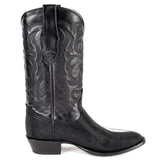 Western Genuine Stingray Single Stone Round Toe Boots Black Color - Los Altos Boots - Right Side View