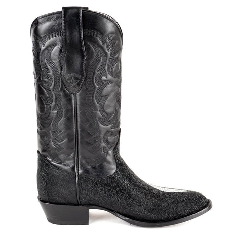 Western Genuine Stingray Single Stone Round Toe Boots Black Color - Los Altos Boots - Right Side View