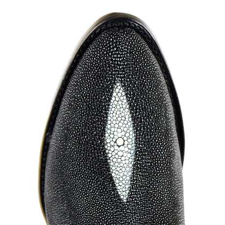 Western Genuine Stingray Single Stone Round Toe Boots Black Color - Los Altos Boots - Toe View
