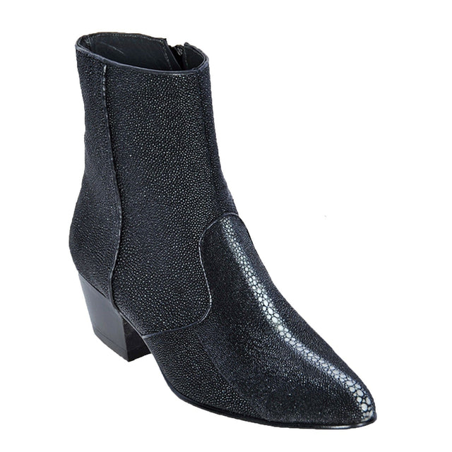 Men´s Genuine Stingray Skin Round Toe Ankle Boots Black Color - Los Altos Boots